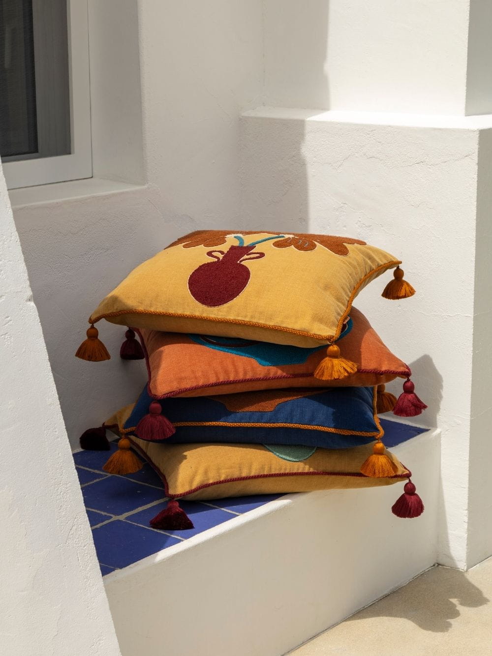 Teles Brick Cotton Linen and Chenille Embroidered Cushion
