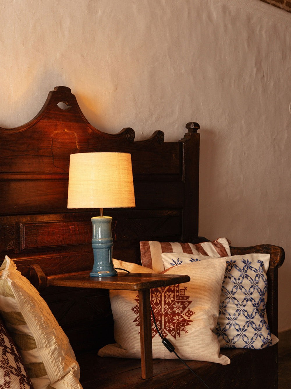 Handmade Augusta Natural and Blue Cotton and Linen Cushion