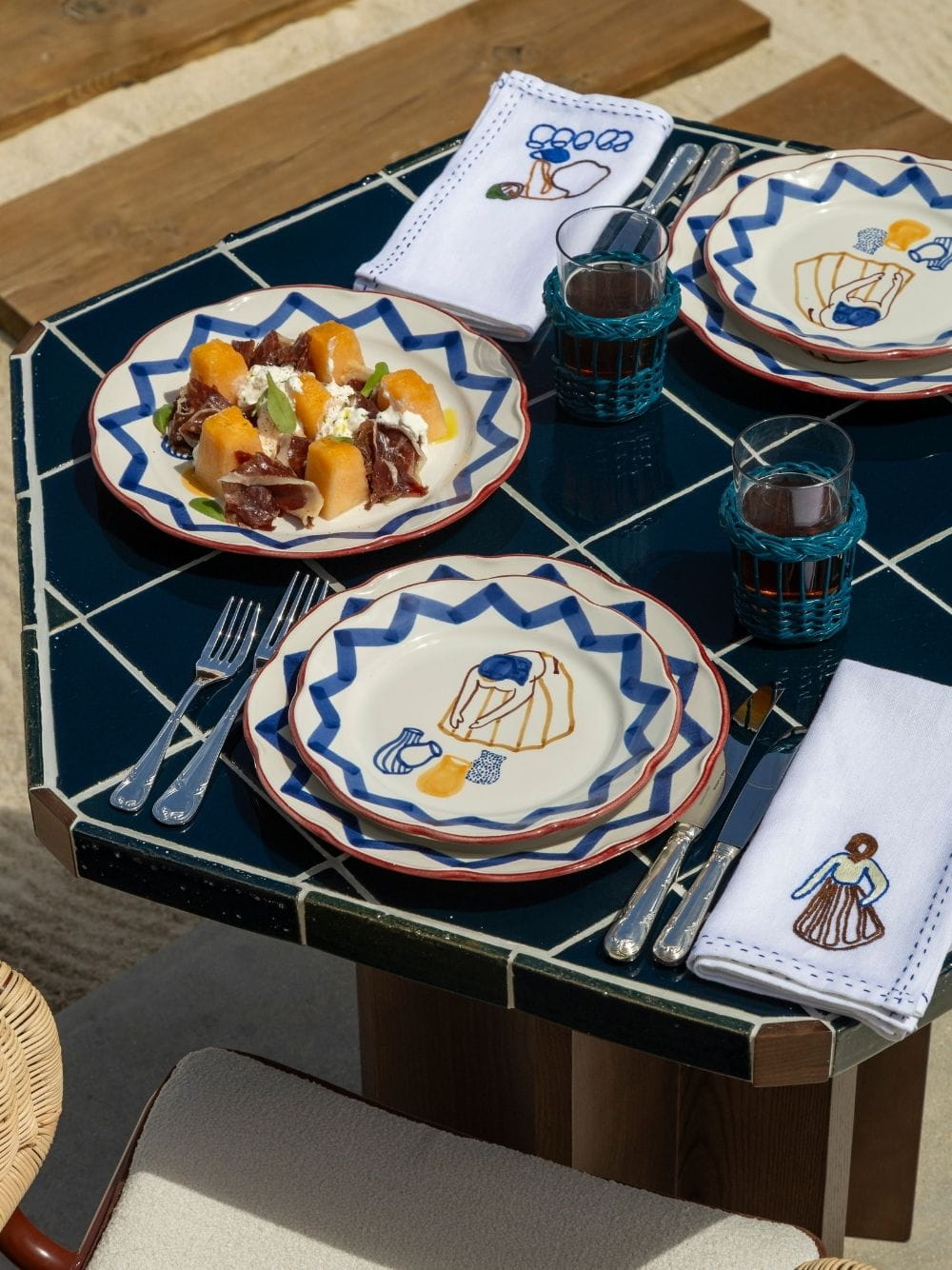 Handmade Vitória Blue Wicker and Glass Tumbler