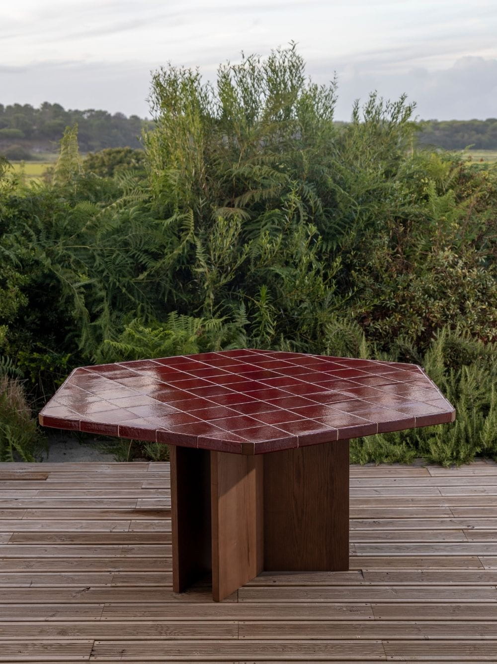 Lisboa Green Ceramic Tile and Ash Wood Large Dining Table