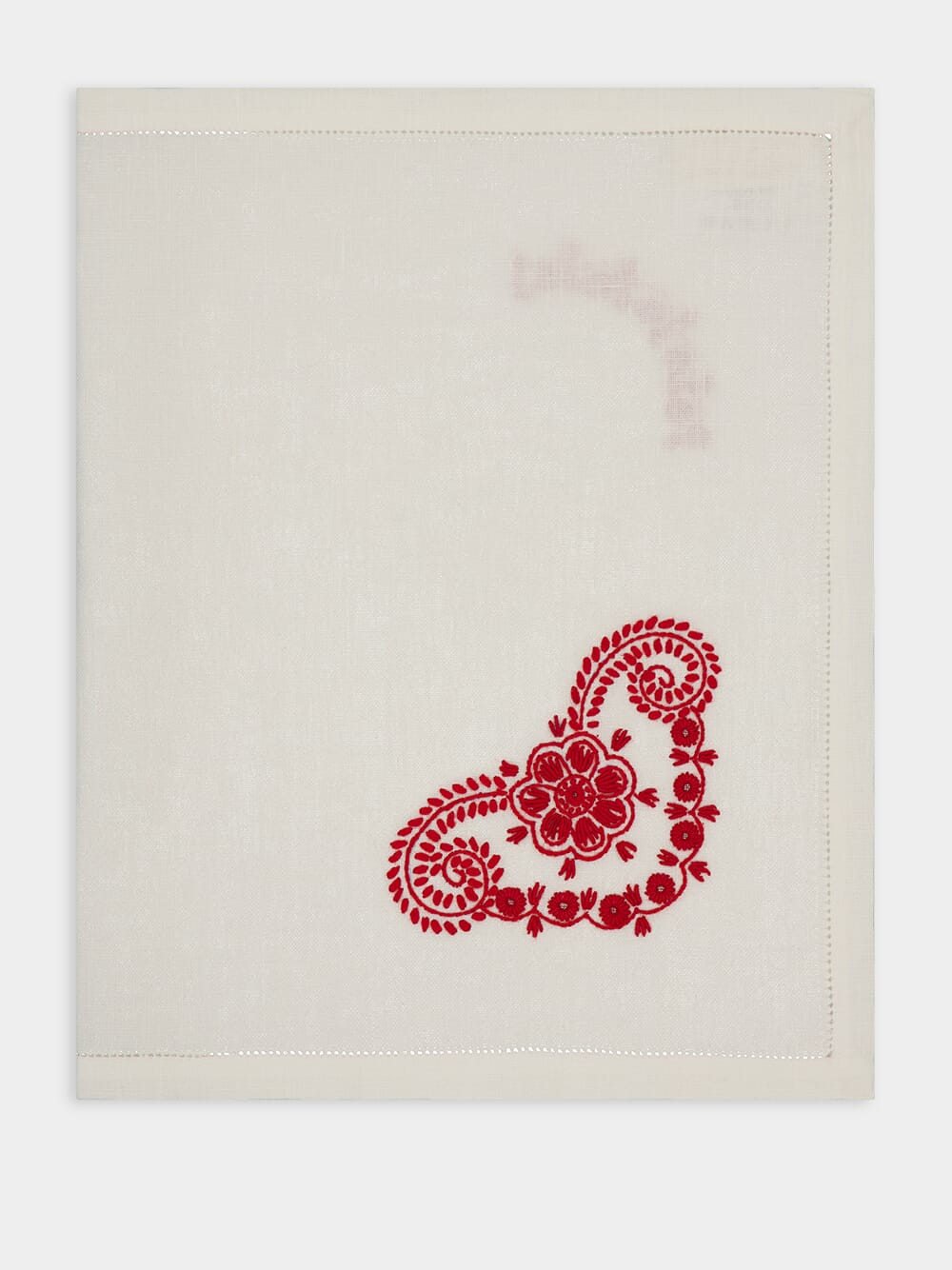 Hand-Embroidered Teresa White Linen with Red Embroidery Placemat