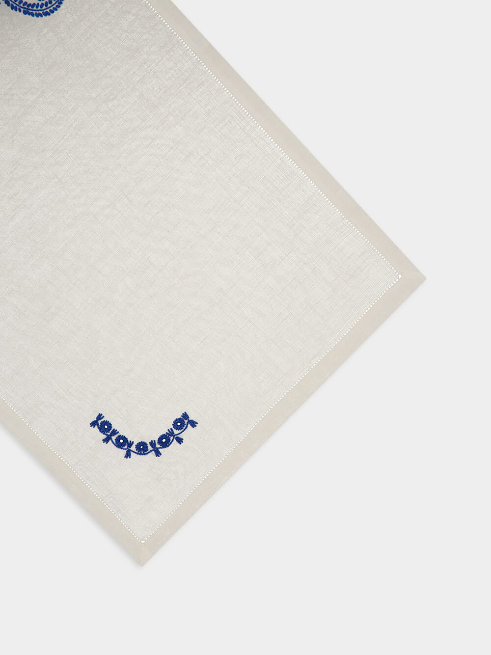 Hand-Embroidered Teresa White Linen with Blue Embroidery Placemat