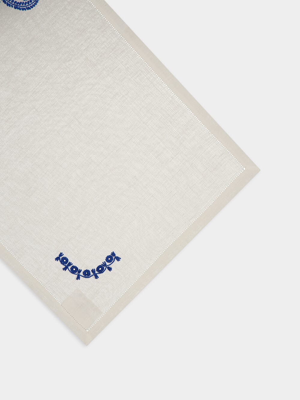 Hand-Embroidered Teresa White Linen with Blue Embroidery Placemat