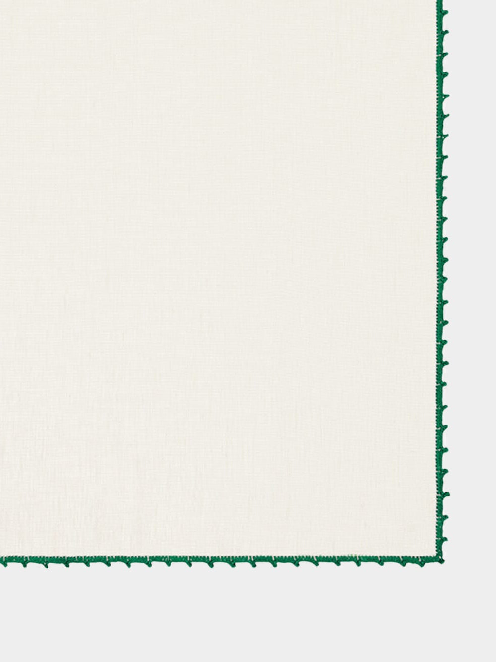Hand-Embroidered Teresa White Linen with Green Crochet Napkin