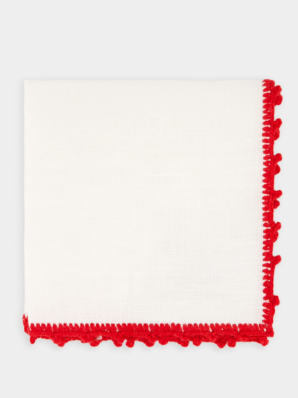 Hand-Embroidered Teresa White Linen with Red Cocktail Crochet Napkin
