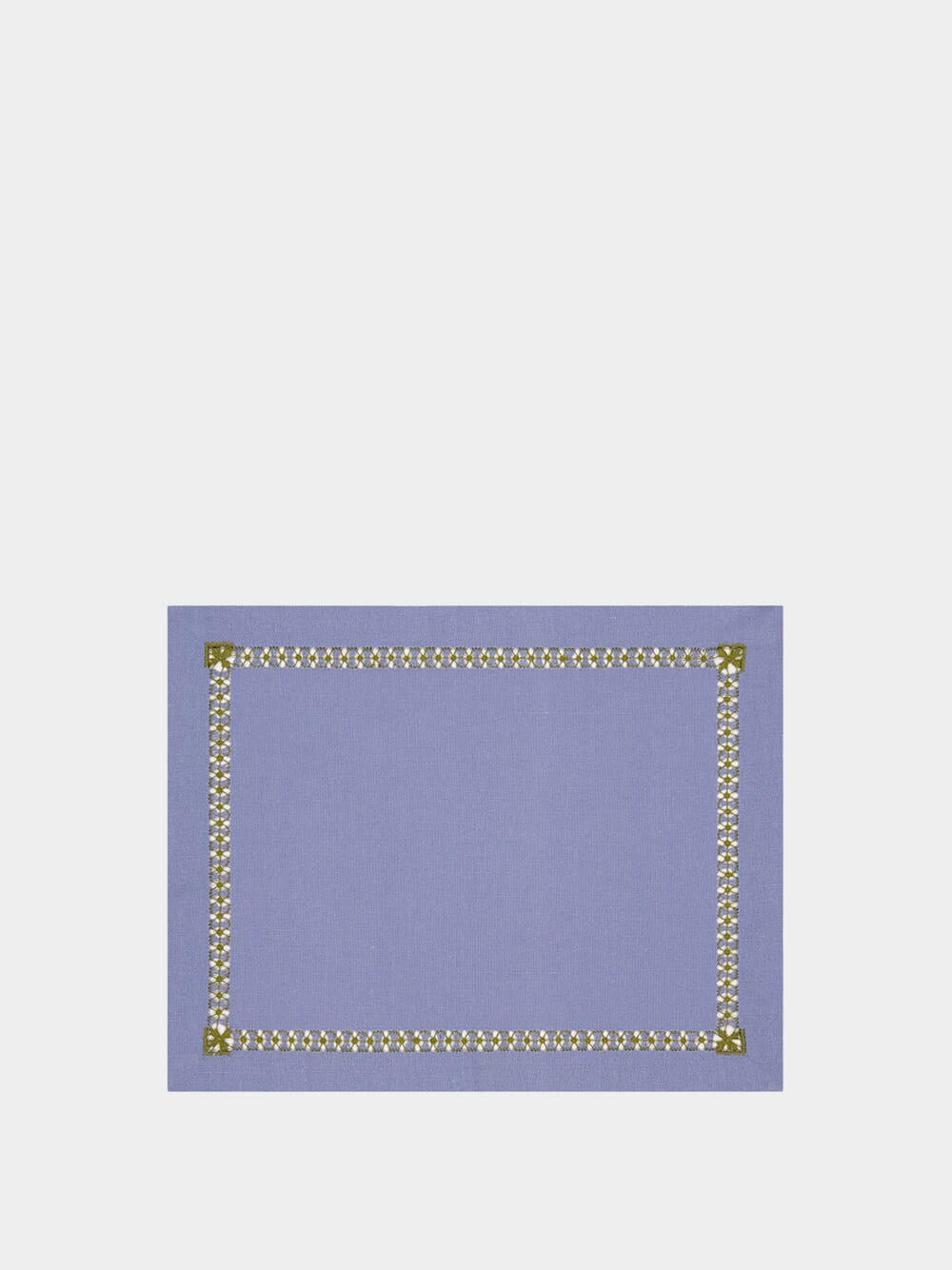Hand-Embroidered Maria Blue Linen with Green Embroidery Placemat