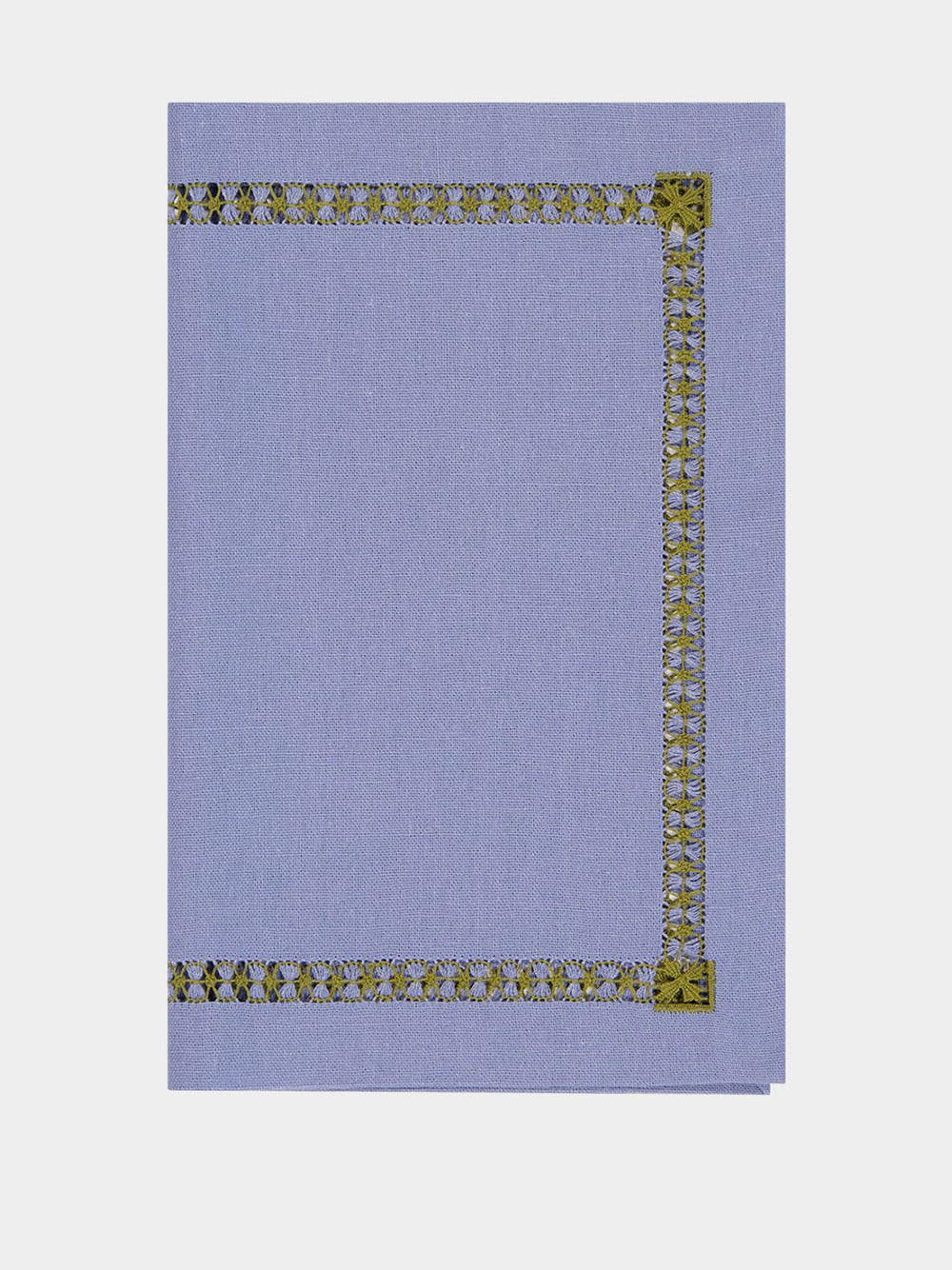 Hand-Embroidered Maria Blue Linen with Green Embroidery Placemat