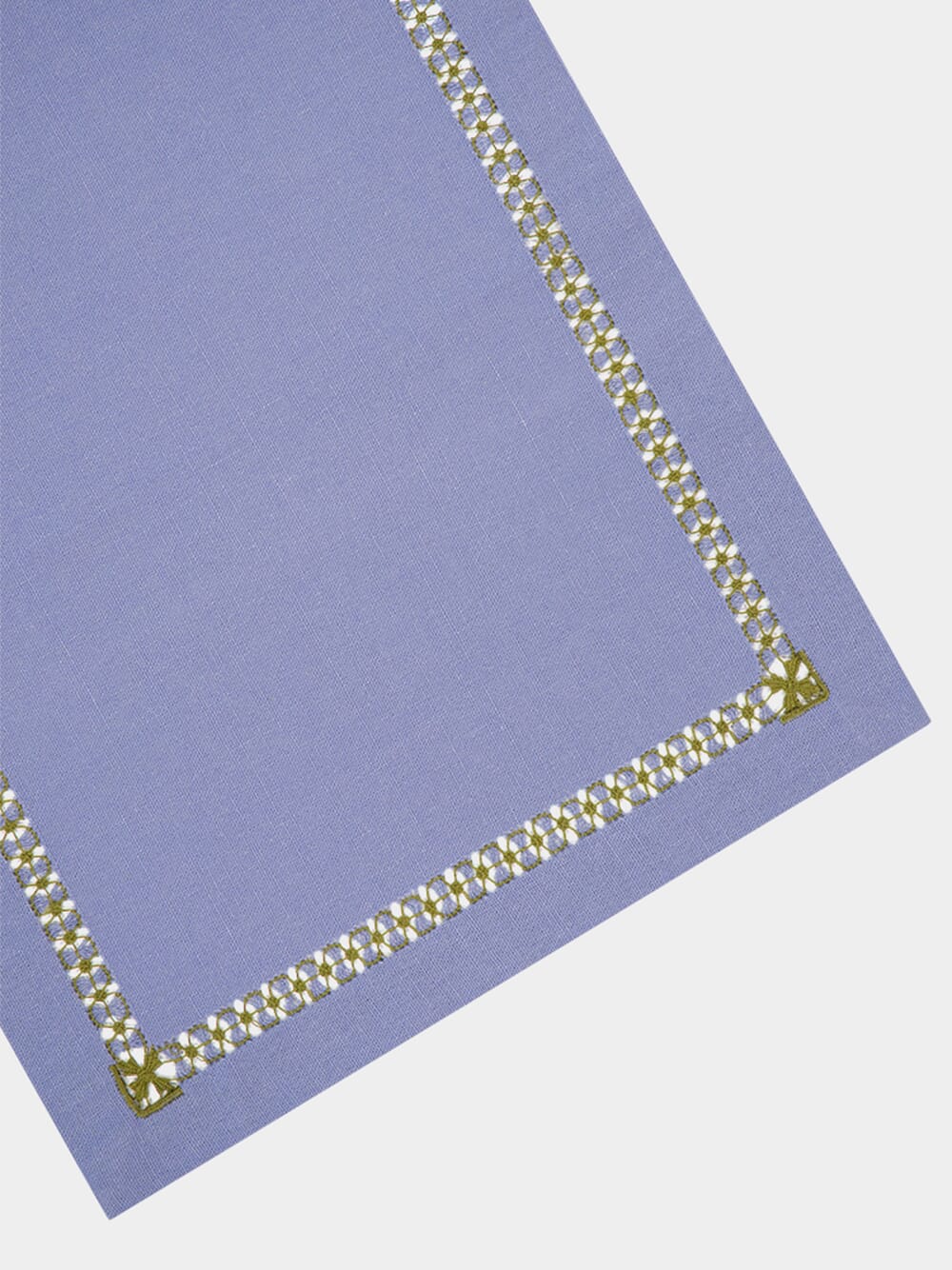 Hand-Embroidered Maria Blue Linen with Green Embroidery Placemat