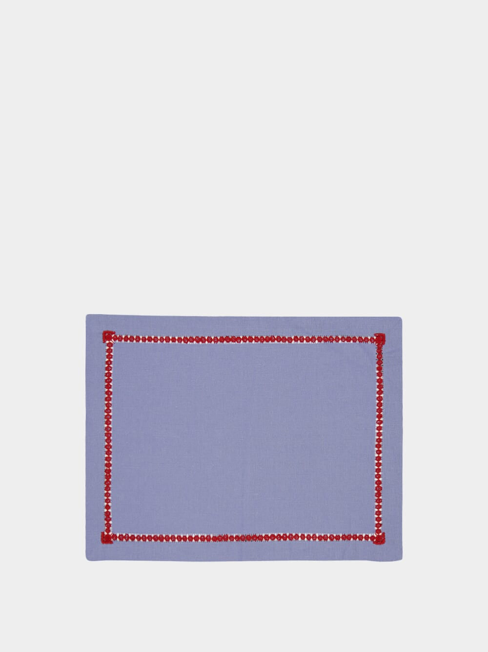 Hand-Embroidered Maria Blue Linen with Red Embroidery Placemat
