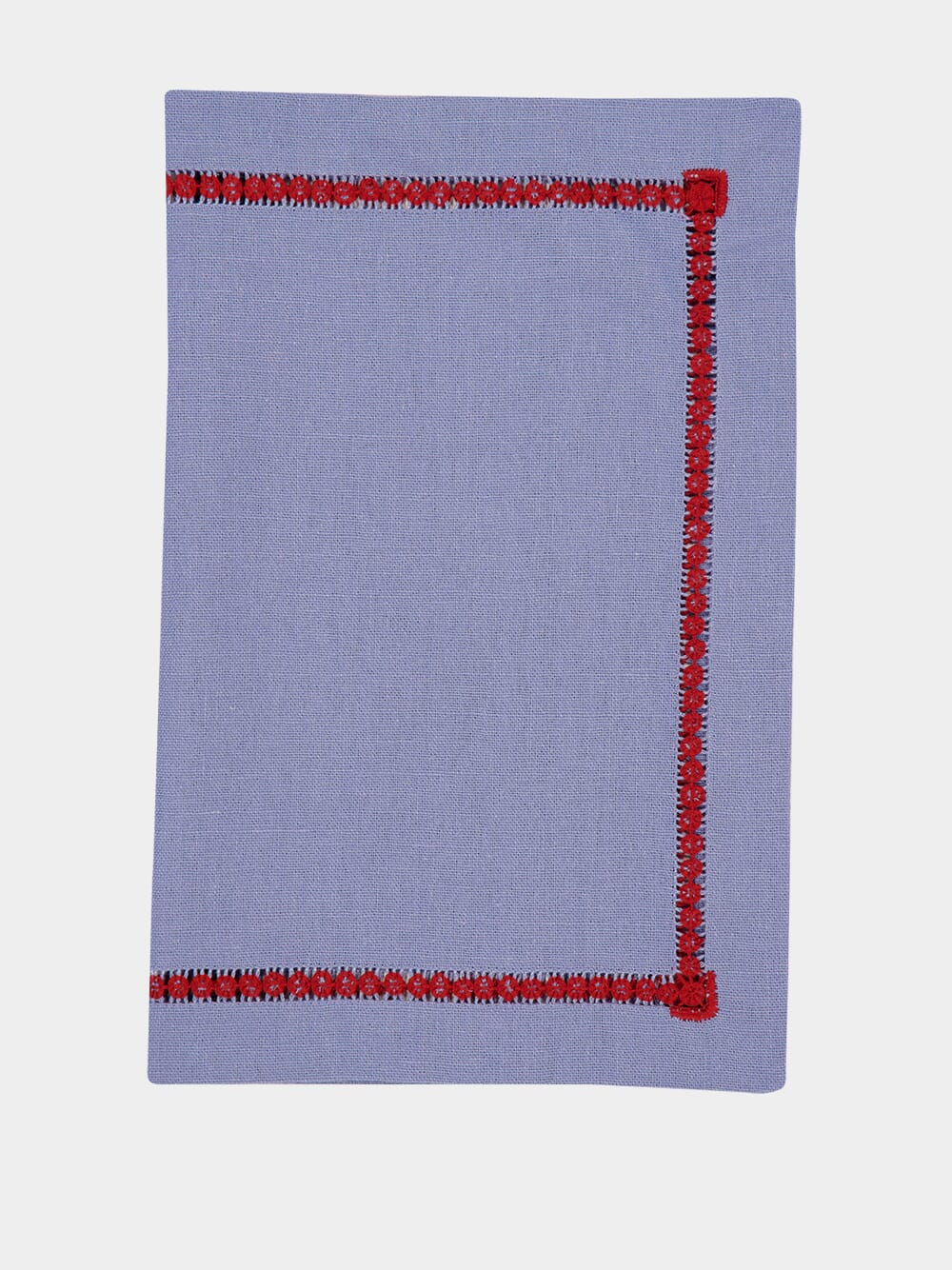 Hand-Embroidered Maria Blue Linen with Red Embroidery Placemat