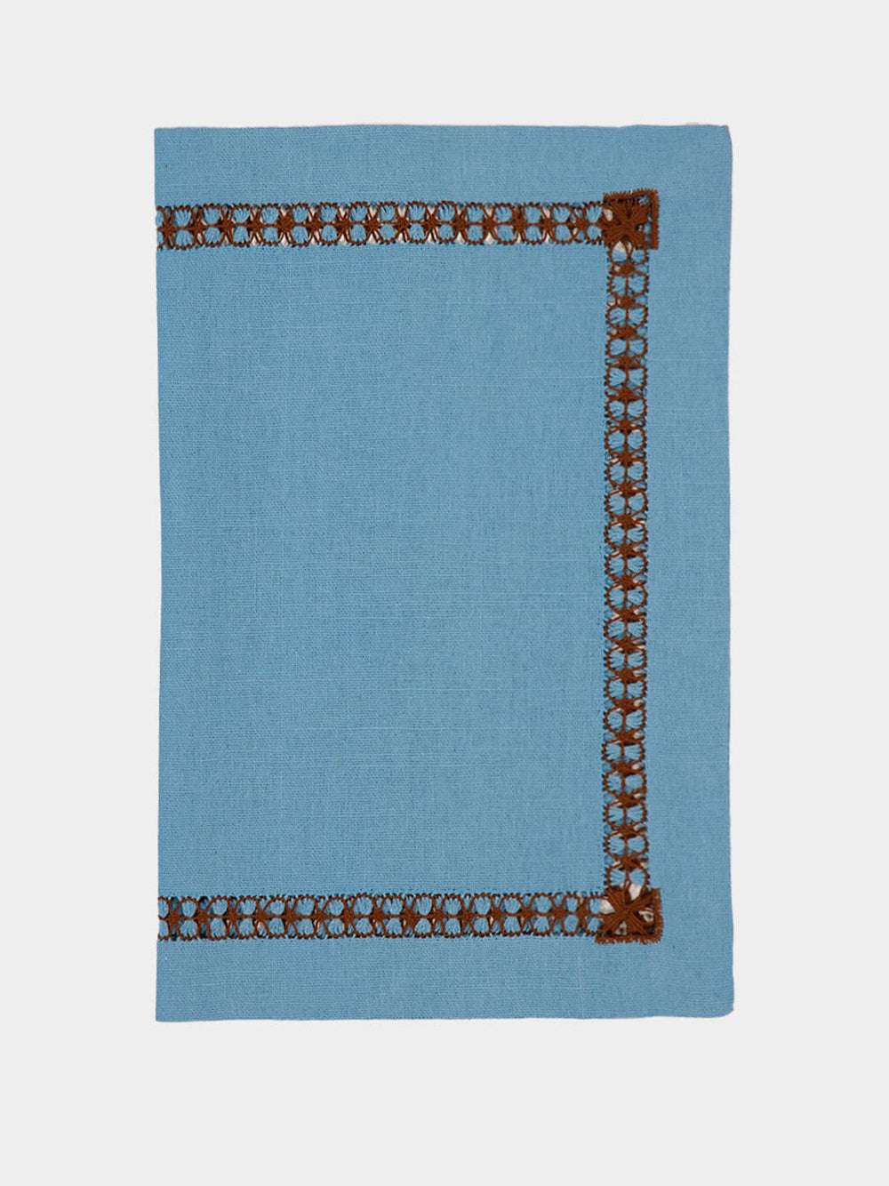 Hand-Embroidered Maria Turquoise Linen with Brown Embroidery Placemat