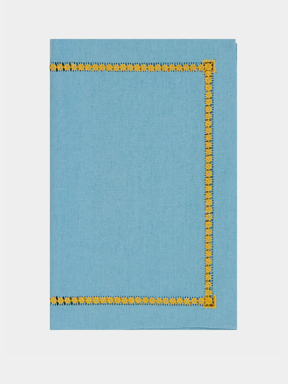 Hand-Embroidered Maria Turquoise and Yellow Embroidery Placemat