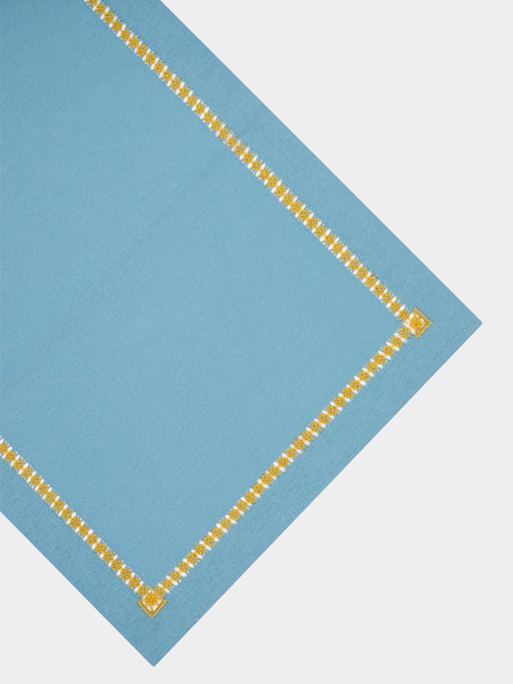 Hand-Embroidered Maria Turquoise and Yellow Embroidery Placemat
