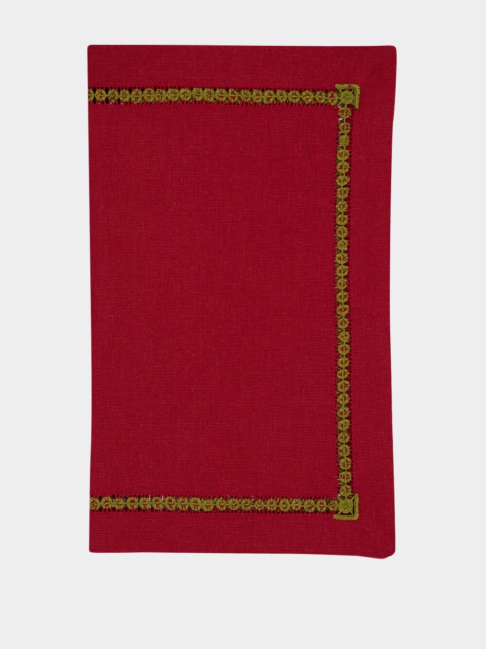 Hand-Embroidered Maria Bordeaux Linen with Green Embroidery Placemat