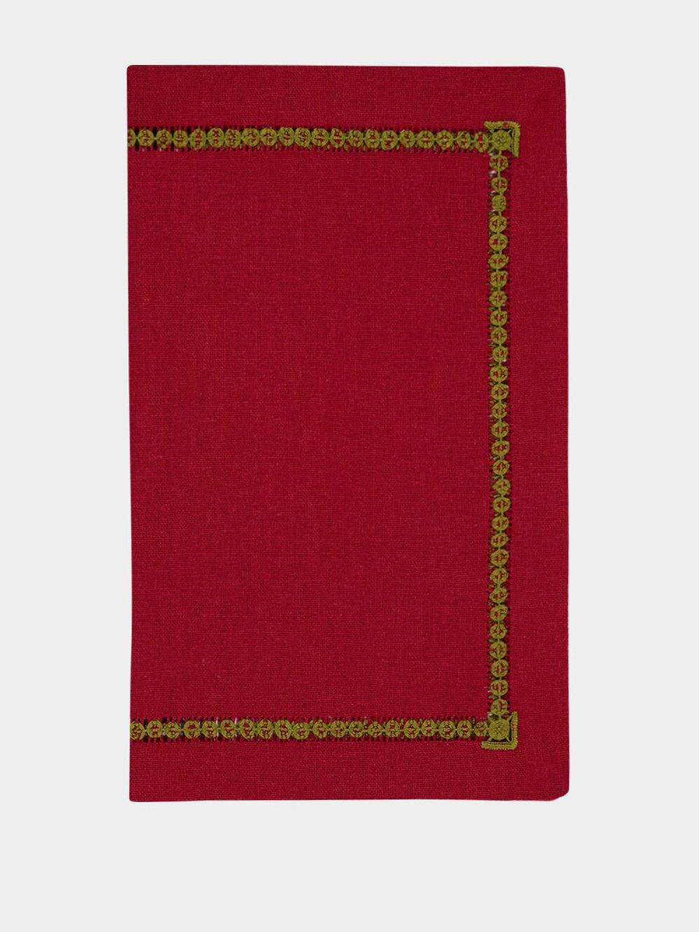 Hand-Embroidered Maria Bordeaux Linen with Green Embroidery Placemat
