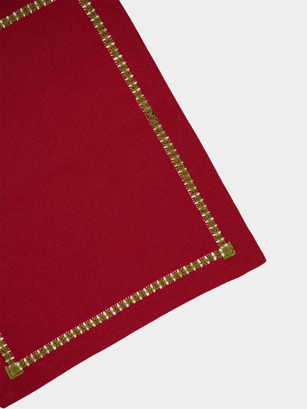 Hand-Embroidered Maria Bordeaux Linen with Green Embroidery Placemat