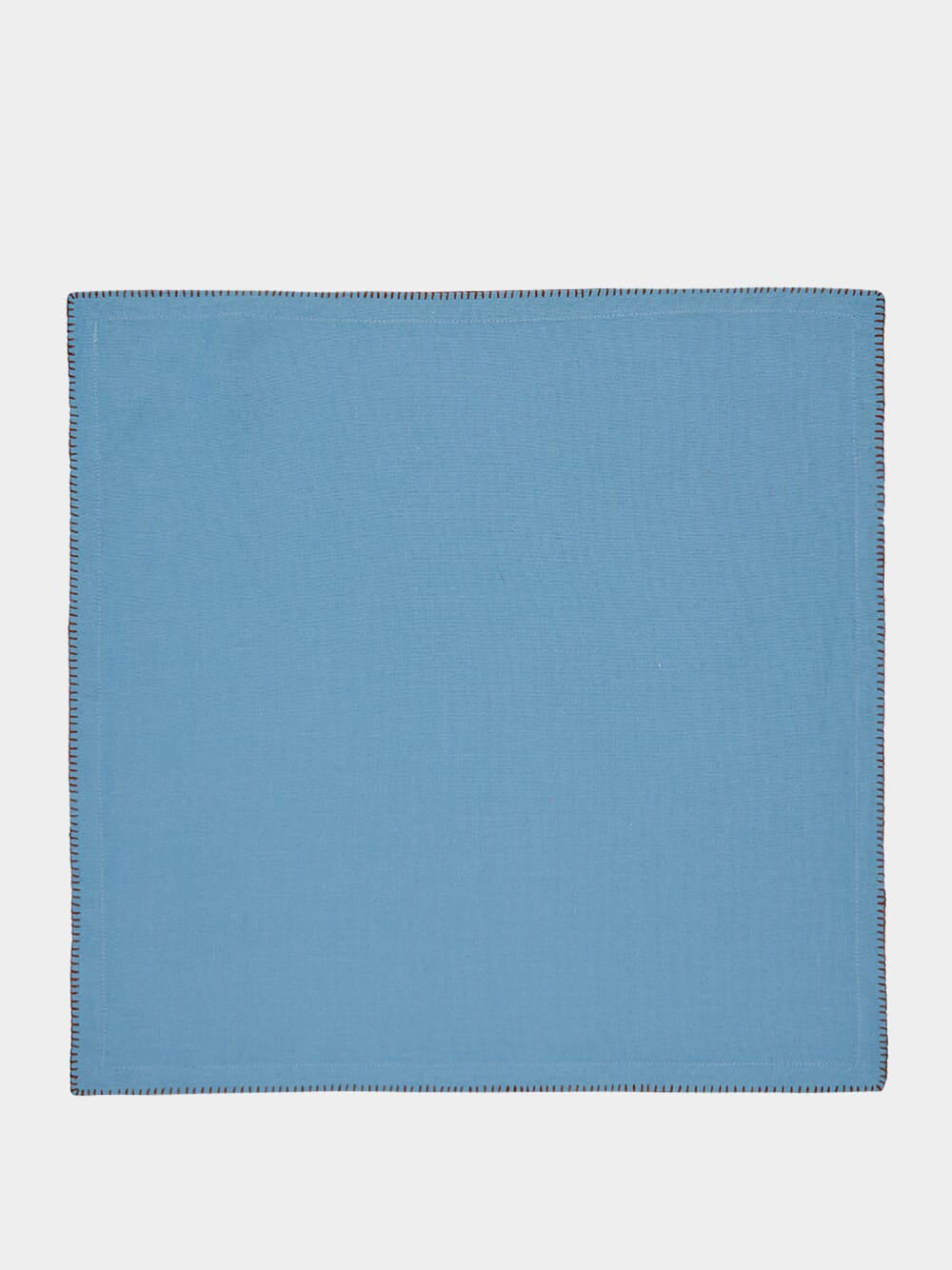 Hand-Embroidered Maria Turquoise Linen with Brown Embroidery Napkin