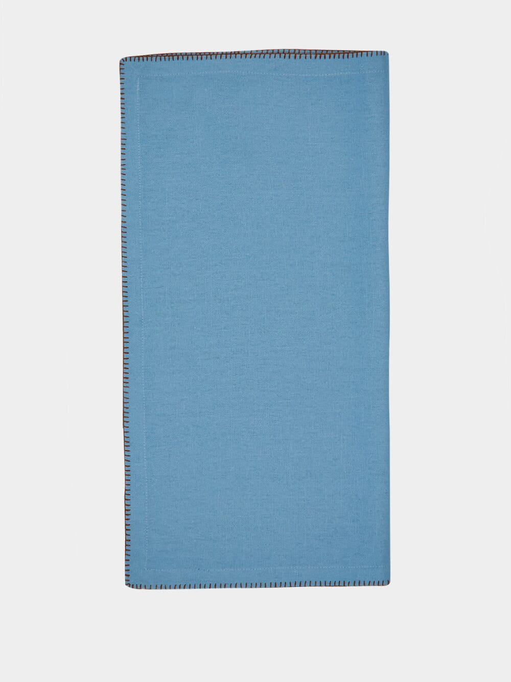 Hand-Embroidered Maria Turquoise Linen with Brown Embroidery Napkin
