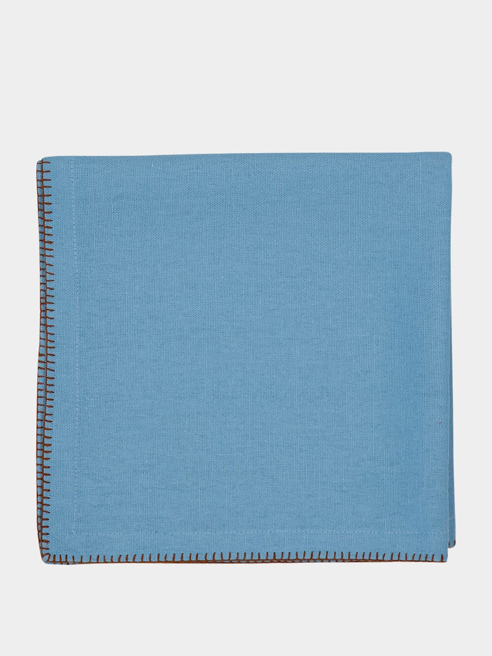 Hand-Embroidered Maria Turquoise Linen with Brown Embroidery Napkin