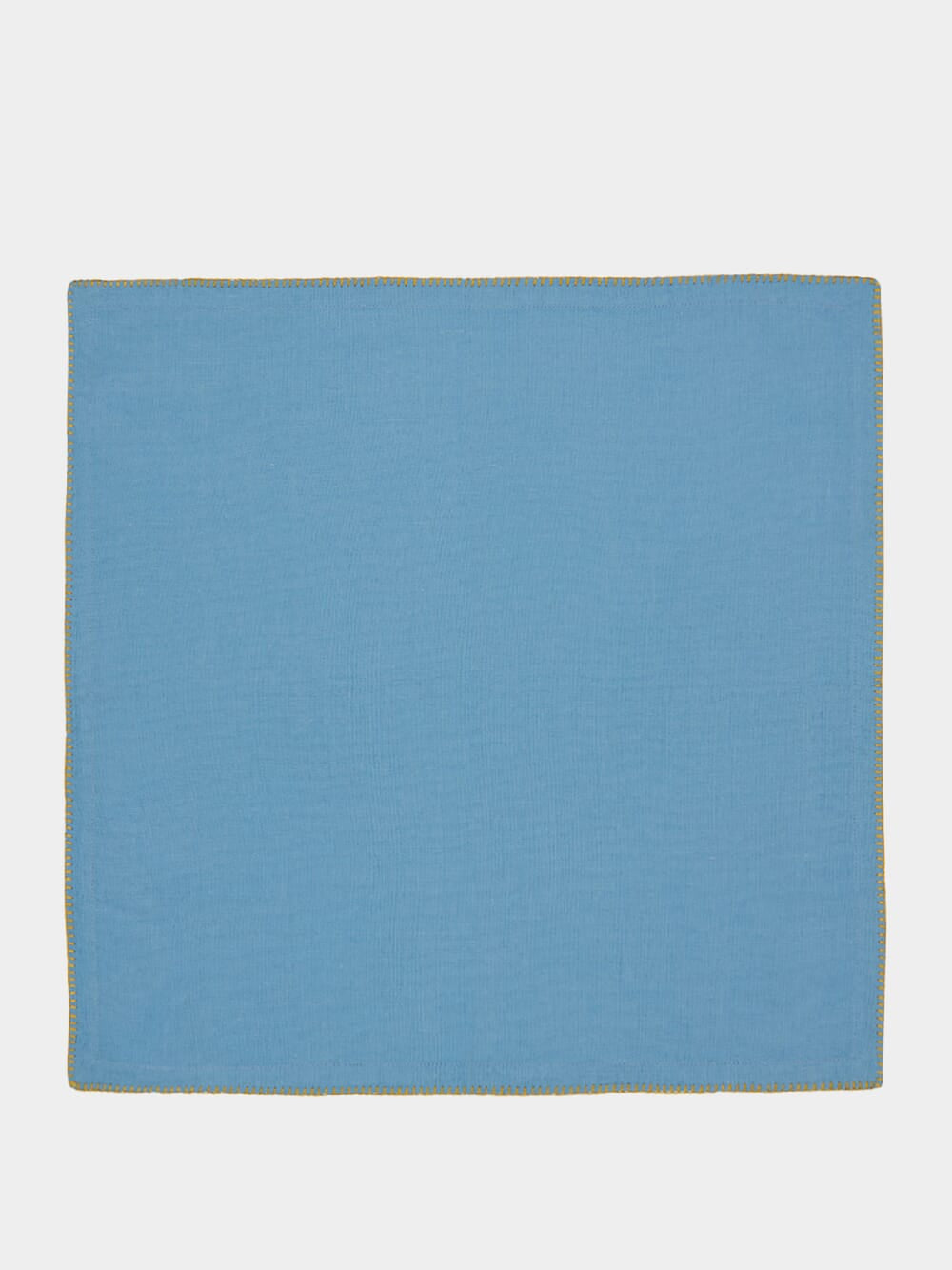 Hand-Embroidered Maria Turquoise Linen with Yellow Embroidery Napkin