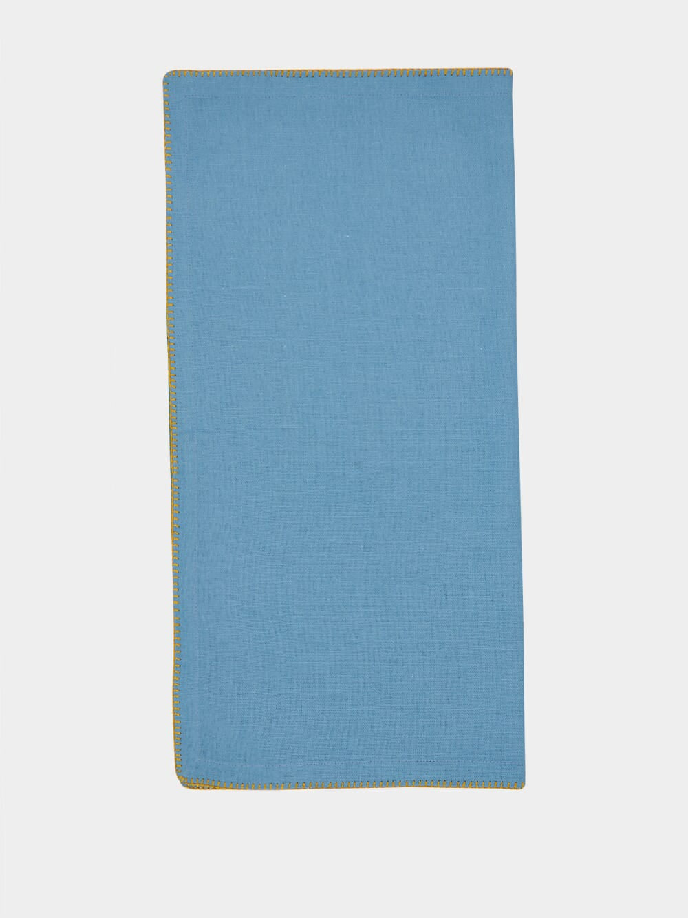 Hand-Embroidered Maria Turquoise Linen with Yellow Embroidery Napkin