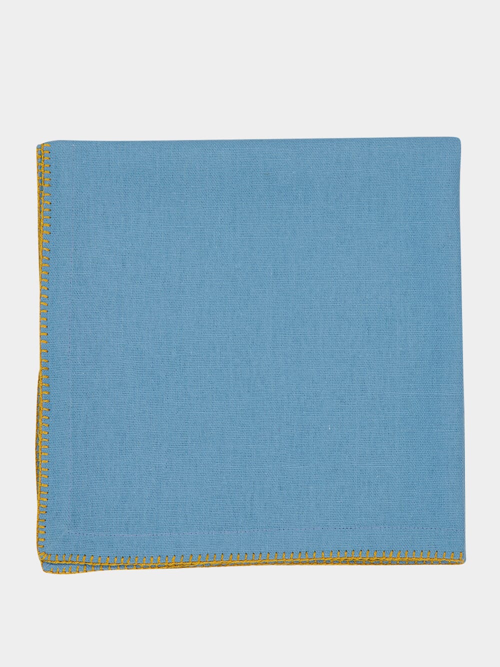 Hand-Embroidered Maria Turquoise Linen with Yellow Embroidery Napkin