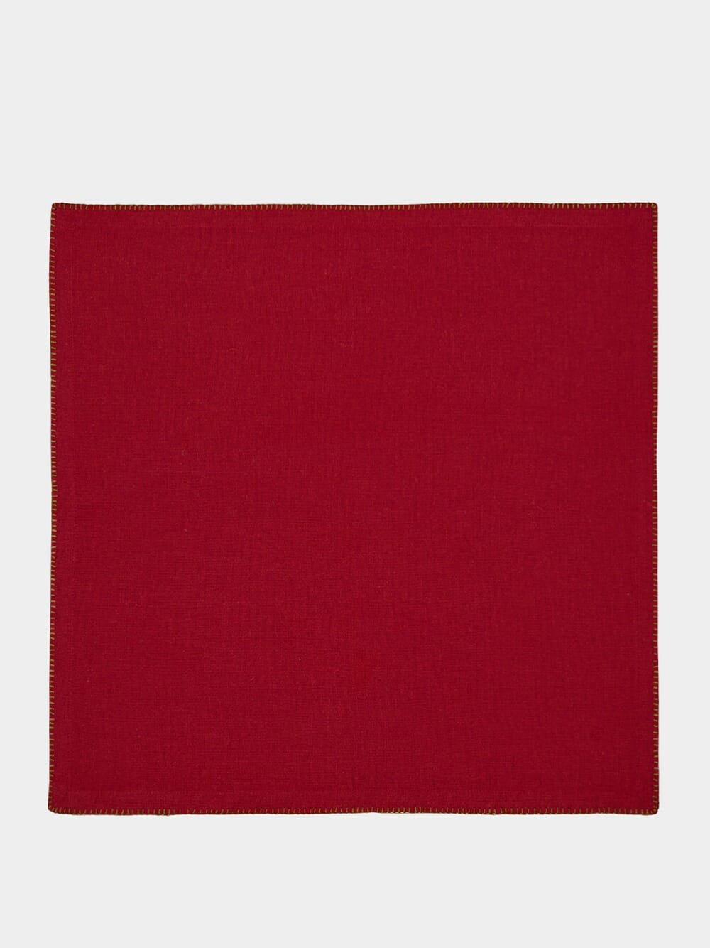 Hand-Embroidered Maria Bordeaux Linen with Green Embroidery Napkin