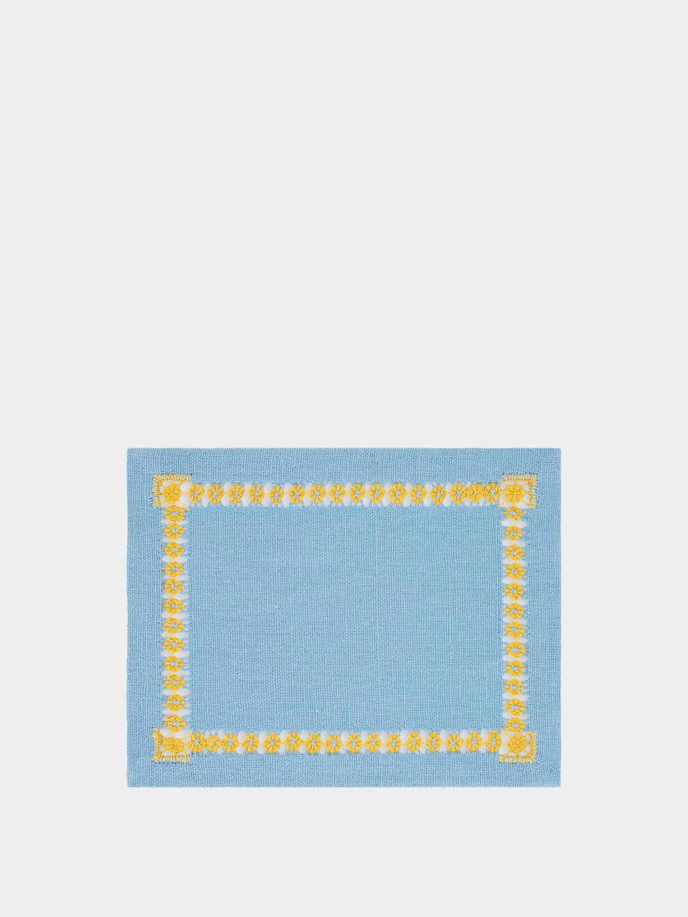 Hand-Embroidered Maria Turquoise with Yellow Embroidery Cocktail Napkin