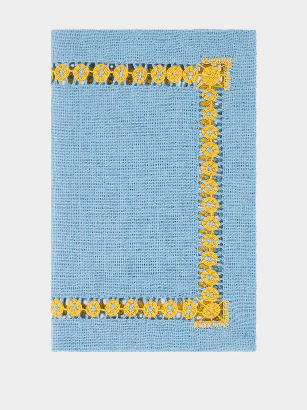 Hand-Embroidered Maria Turquoise with Yellow Embroidery Cocktail Napkin