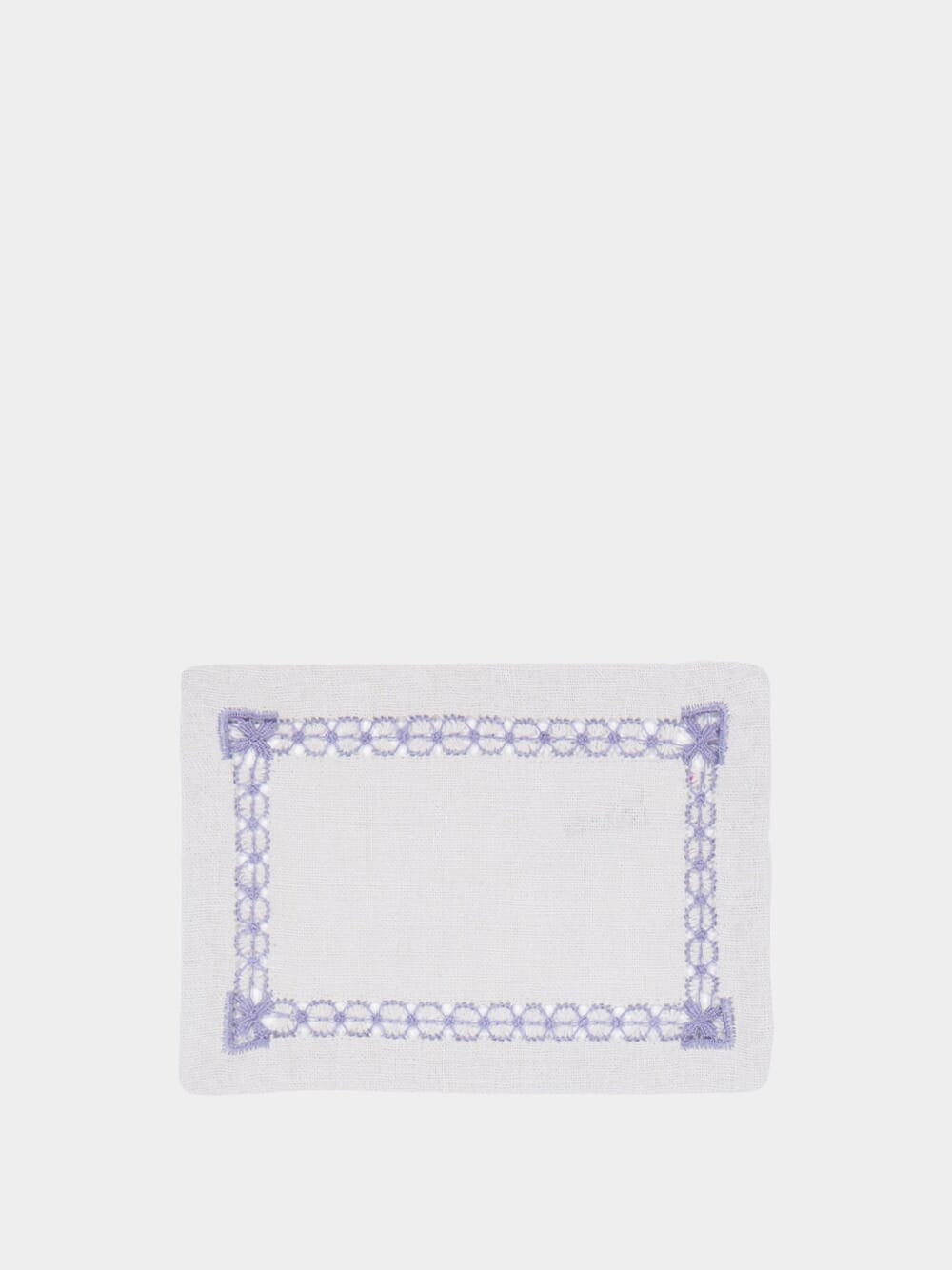 Hand-Embroidered Maria Ice Blue Linen with Blue Embroidery Cocktail Napkin