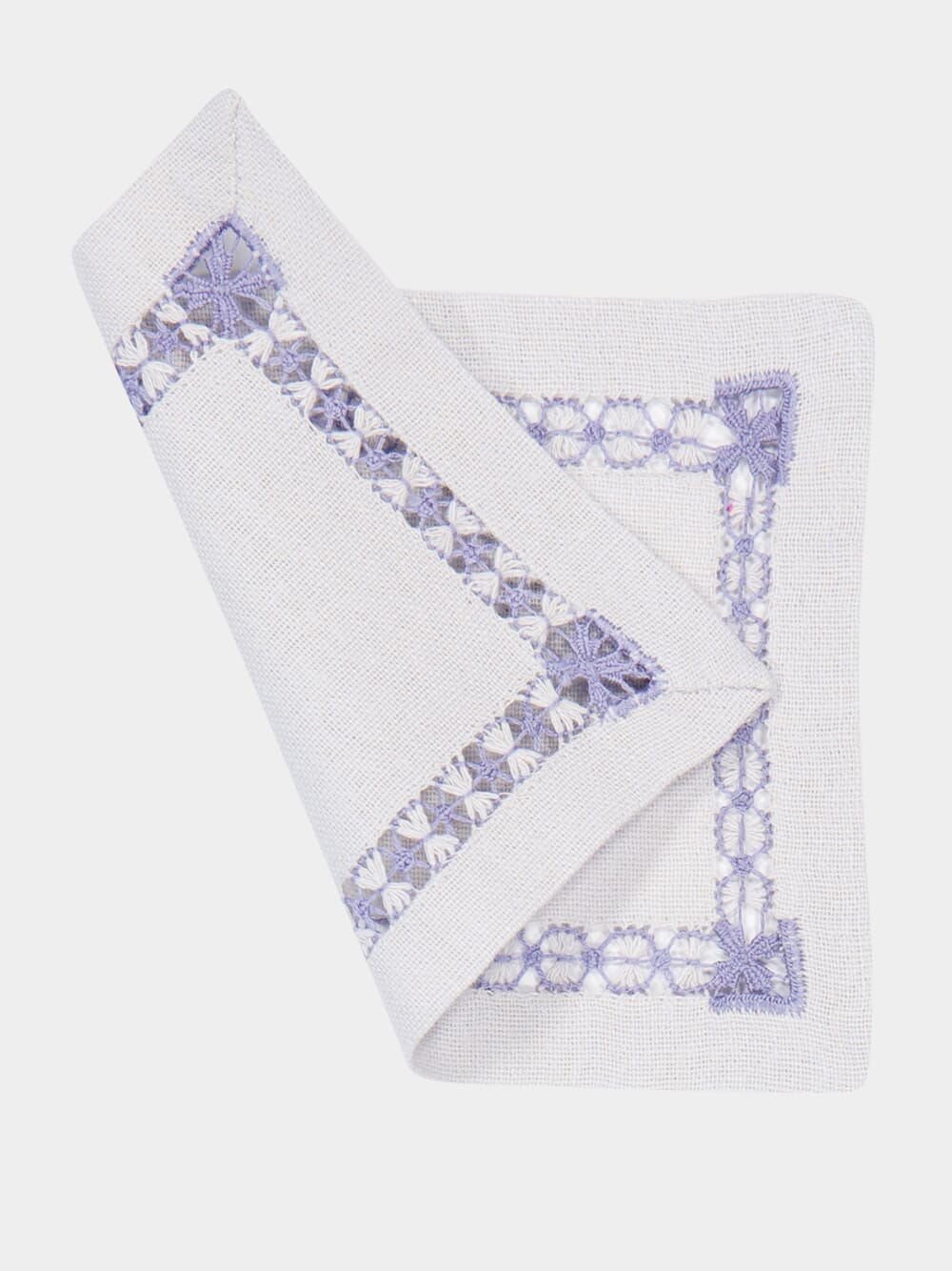 Hand-Embroidered Maria Ice Blue Linen with Blue Embroidery Cocktail Napkin