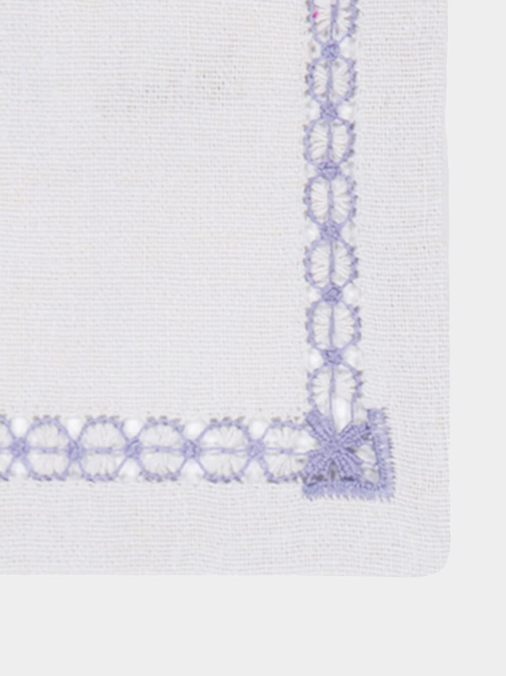 Hand-Embroidered Maria Ice Blue Linen with Blue Embroidery Cocktail Napkin