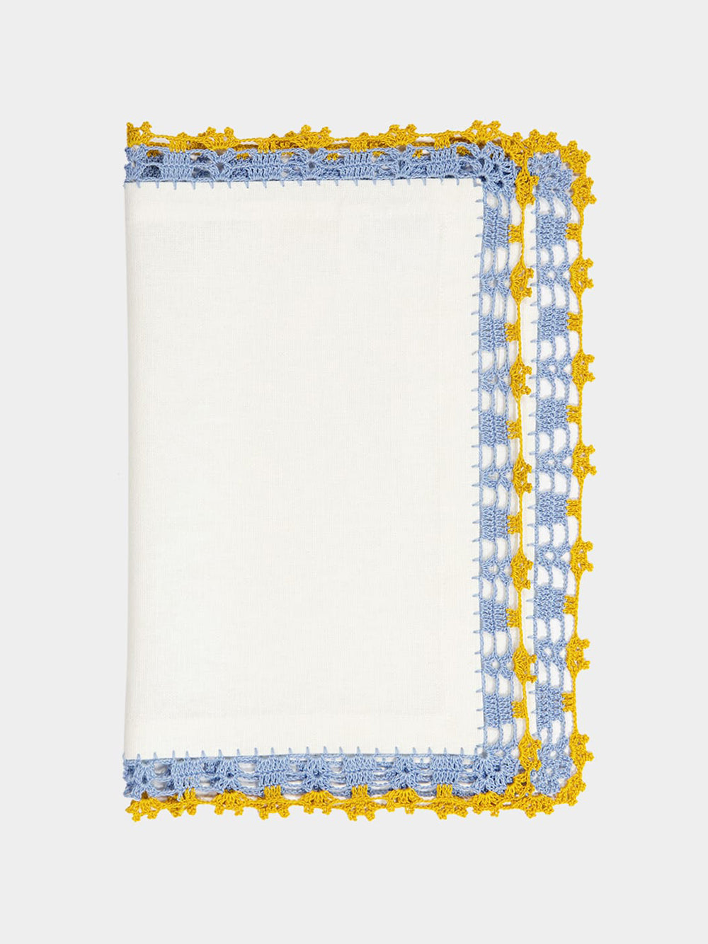 Hand-Embroidered Leonor White Linen With Blue and Yellow Crochet Placemat