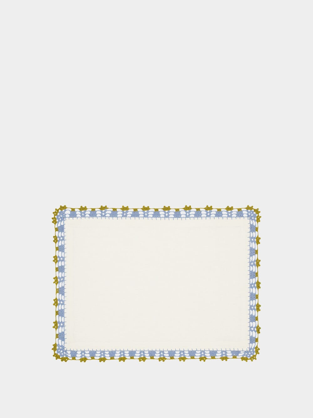 Hand-Embroidered Leonor Ecru Linen with Blue and Green Crochet Placemat