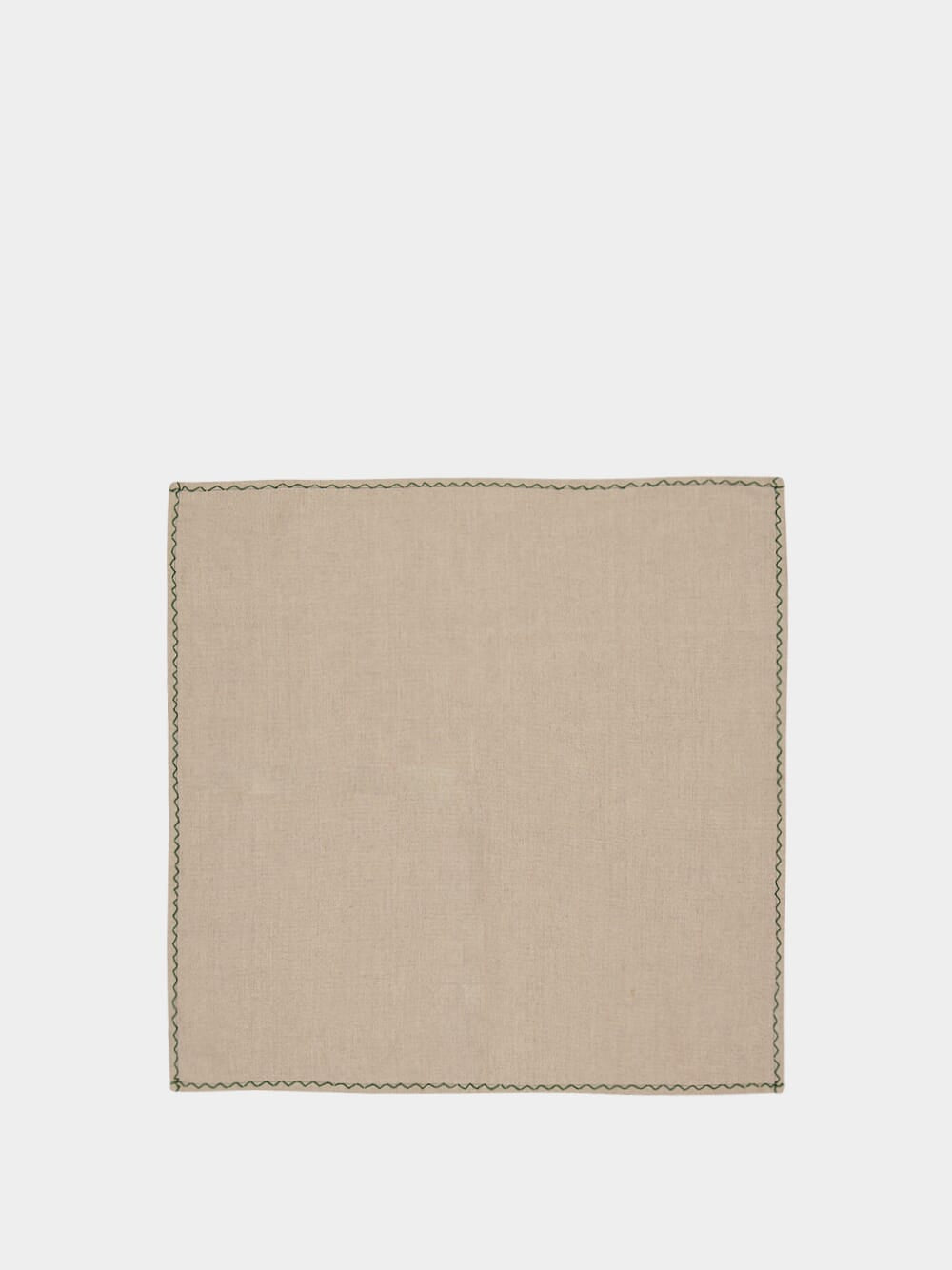 Hand-Embroidered Viana Beige Linen with Green Embroidery Placemat and Napkin Set