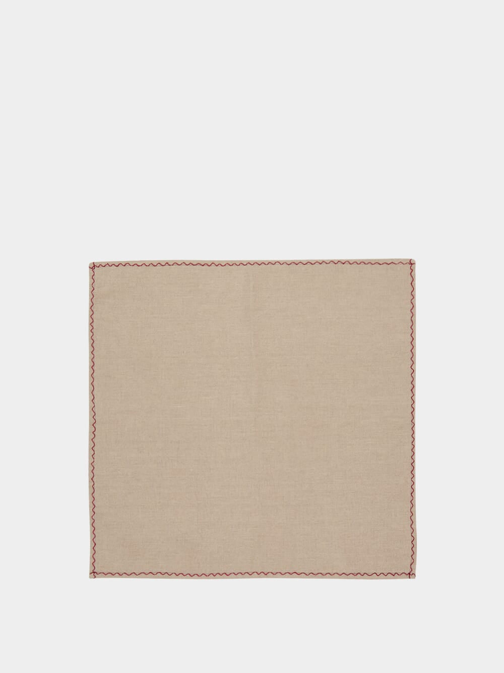 Hand-Embroidered Viana Beige Linen with Red Embroidery Placemat and Napkin Set