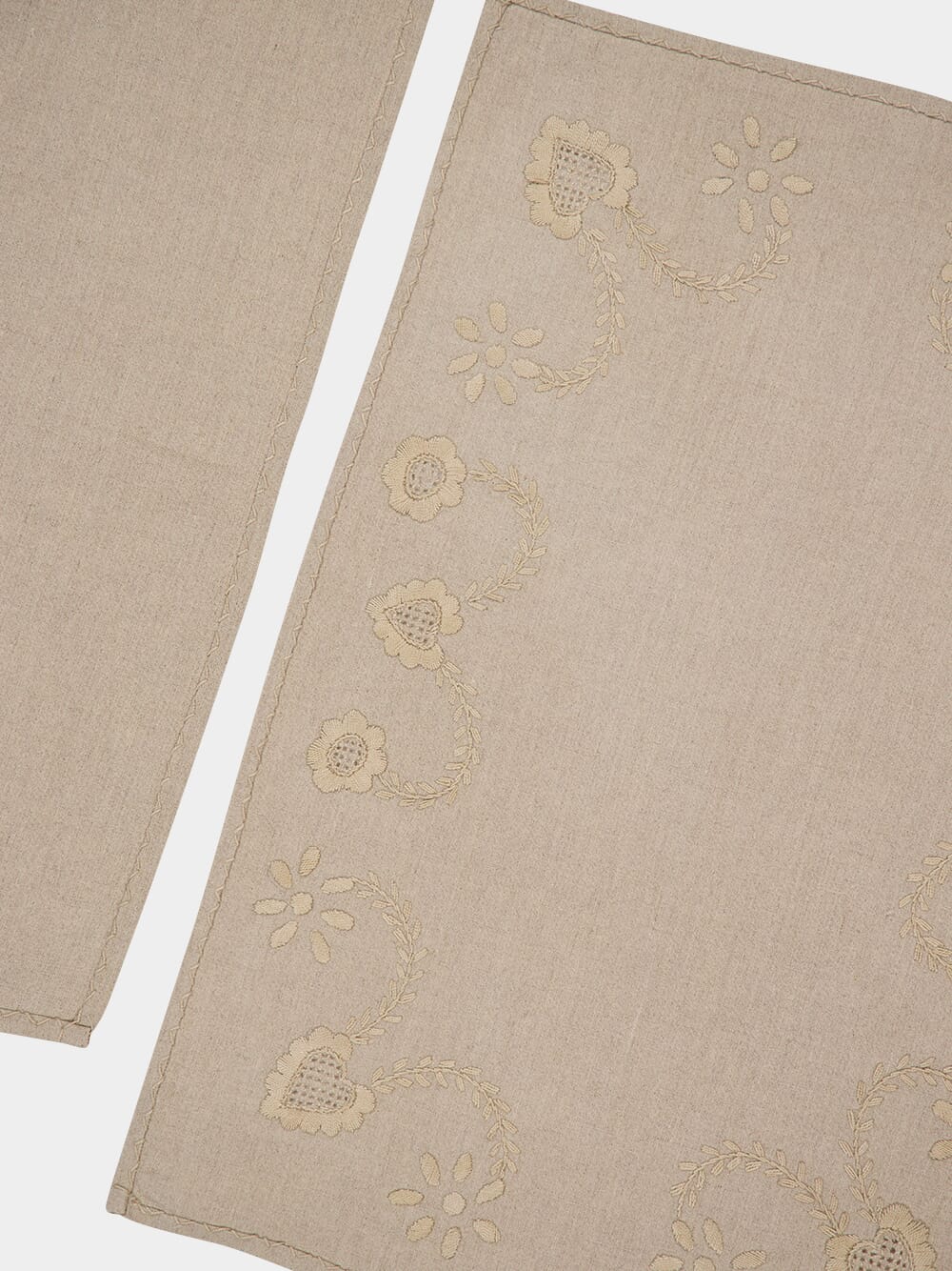 Hand-Embroidered Viana Beige Linen with Beige Embroidery Placemat and Napkin Set