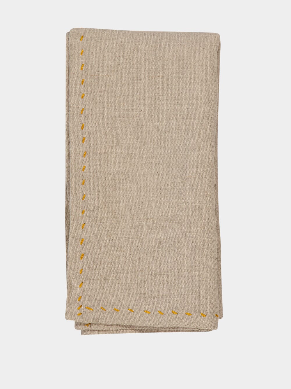 Hand-Embroidered Viana Beige Linen with Yellow Embroidery Placemat and Napkin Set