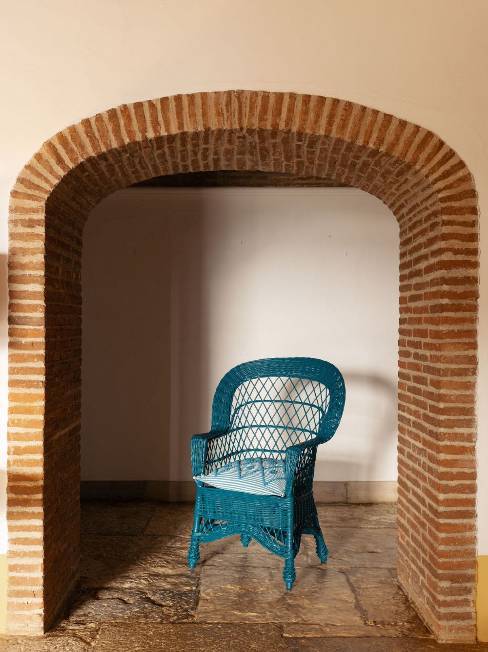 Handmade Furnas Blue Wicker Armchair