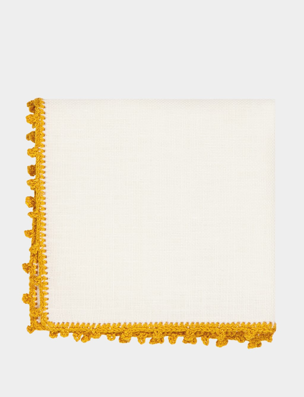 Hand-Embroidered Teresa White Linen with Yellow Crochet Cocktail Napkin