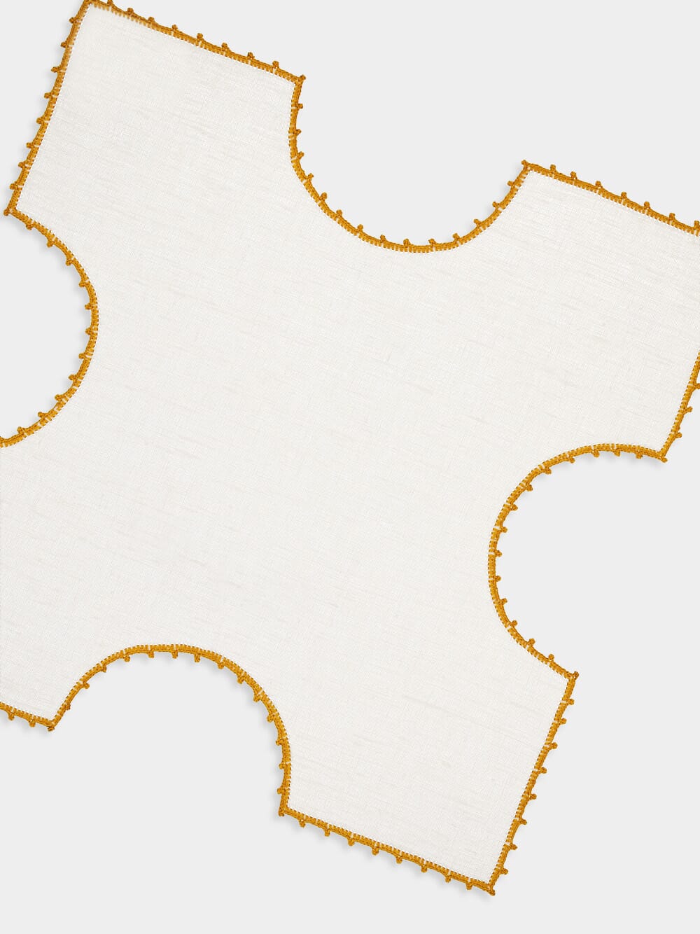 Hand-Embroidered Teresa White Linen with Yellow Crochet Bread Basket Cloth