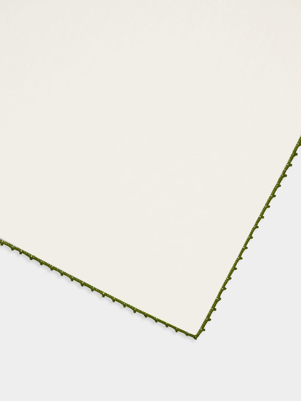 Hand-Embroidered Teresa White Linen with Dark Green Crochet Napkin