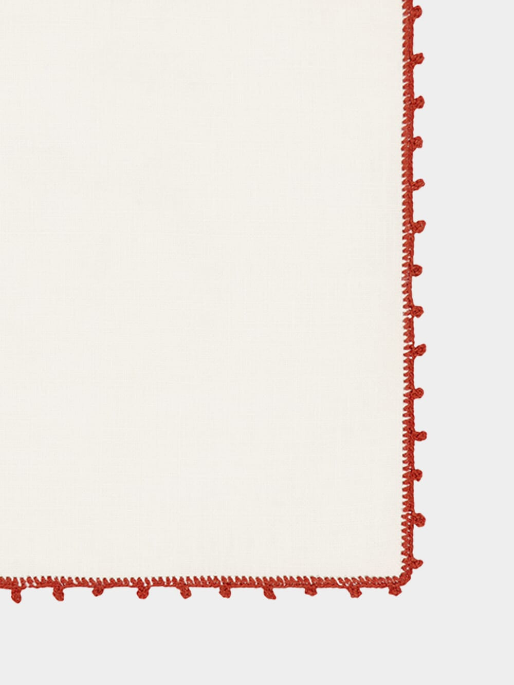 Hand-Embroidered Teresa White Linen with Brick Crochet Cocktail Napkin