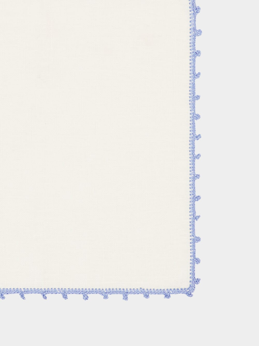 Hand-Embroidered Teresa White Linen with Light Blue Crochet Cocktail Napkin