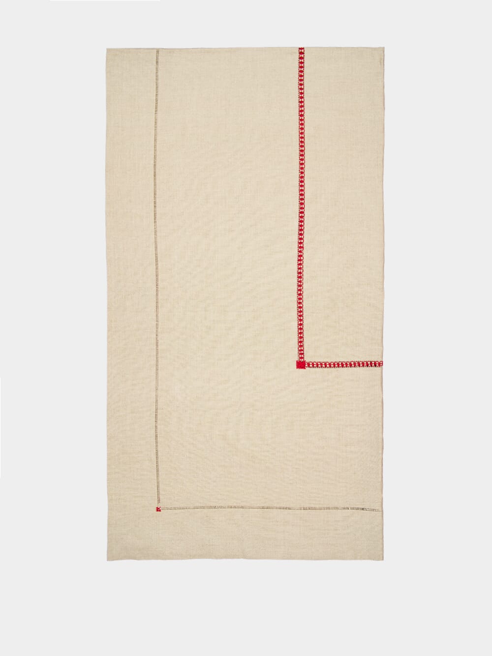 Hand-Embroidered Maria Natural Linen with Red Embroidery Tablecloth