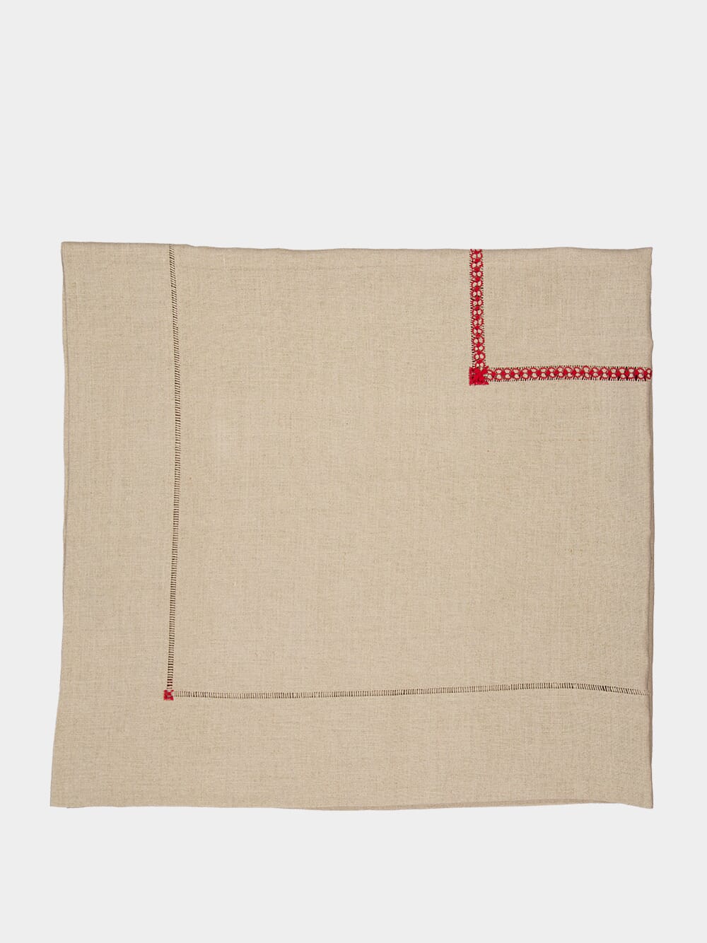 Hand-Embroidered Maria Natural Linen with Red Embroidery Tablecloth