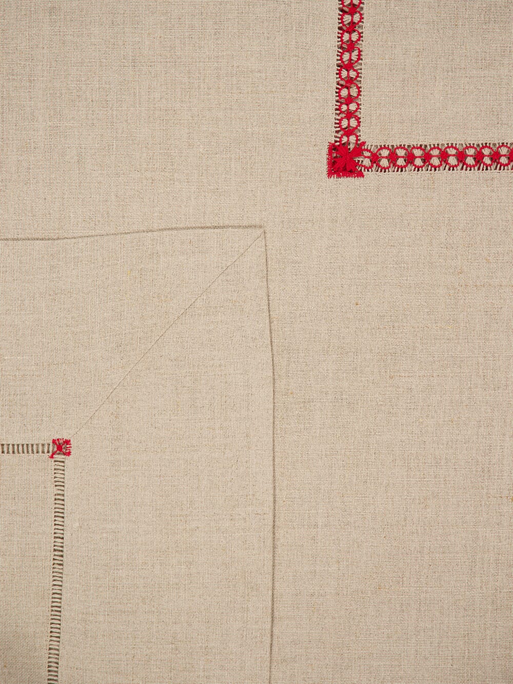 Hand-Embroidered Maria Natural Linen with Red Embroidery Tablecloth