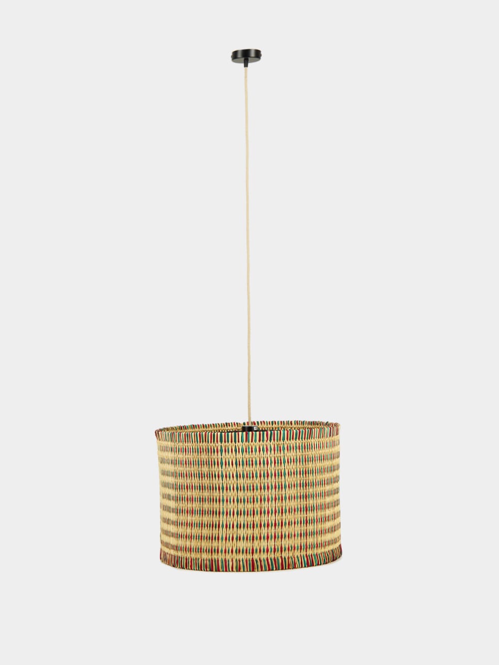 Handmade Coruche Natural Red and Green Reed Ceiling Lamp