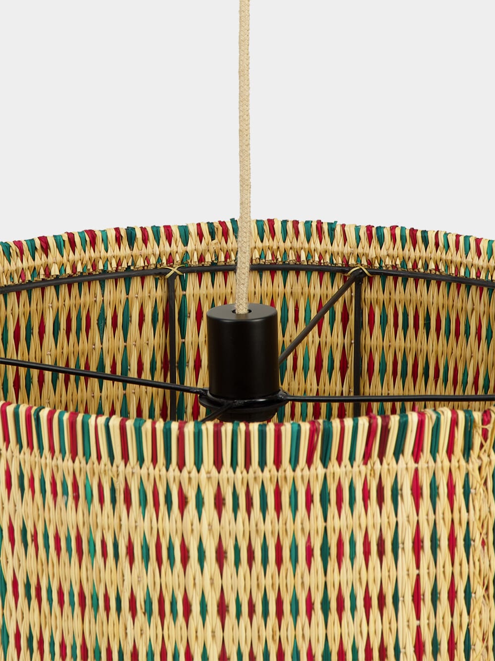 Handmade Coruche Natural Red and Green Reed Ceiling Lamp