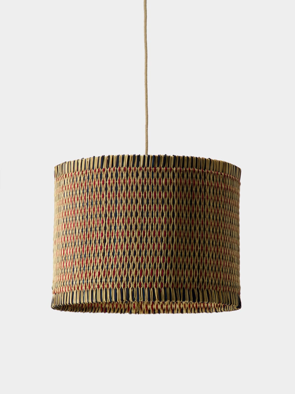 Handmade Coruche Natural, Red and Blue Reed Ceiling Lamp